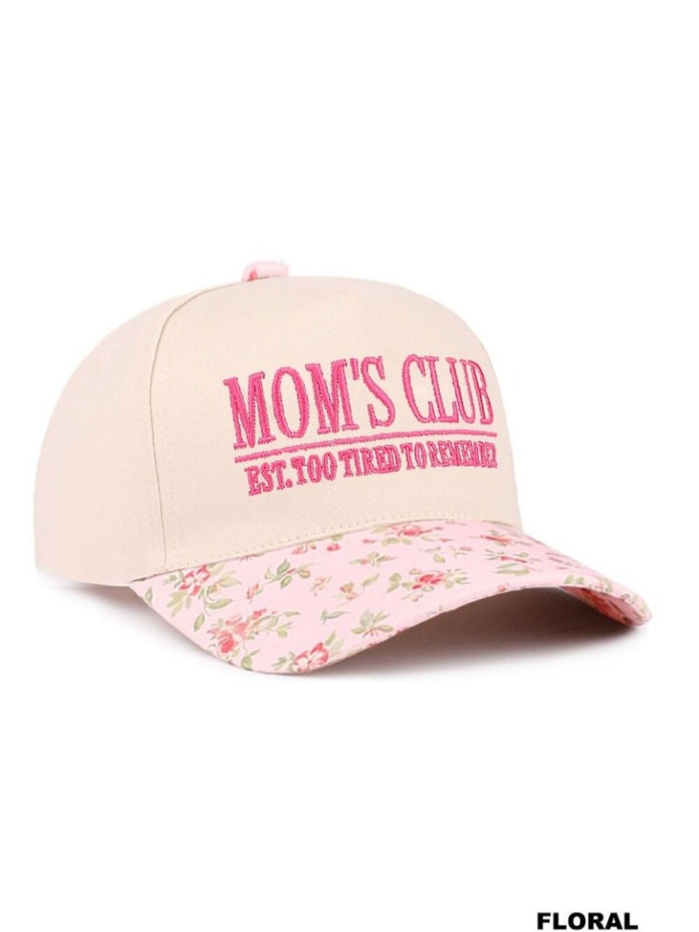 Mom’s Club Pink Floral Baseball Cap - Picture 2 of 3